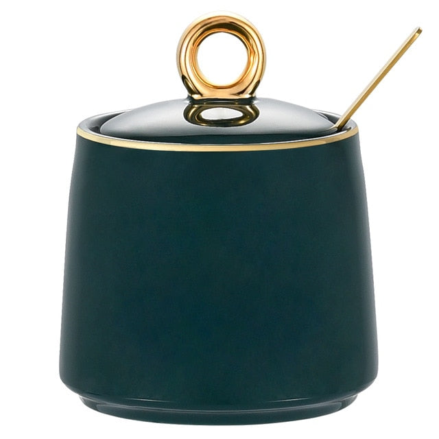 Sugar Bowl Dispenser Salt Container Ceramic Sugar Bowl with Lid and Spoon for Home and Kitchen